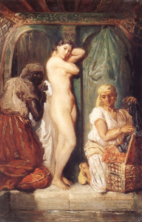 Young woman coming out of the bath